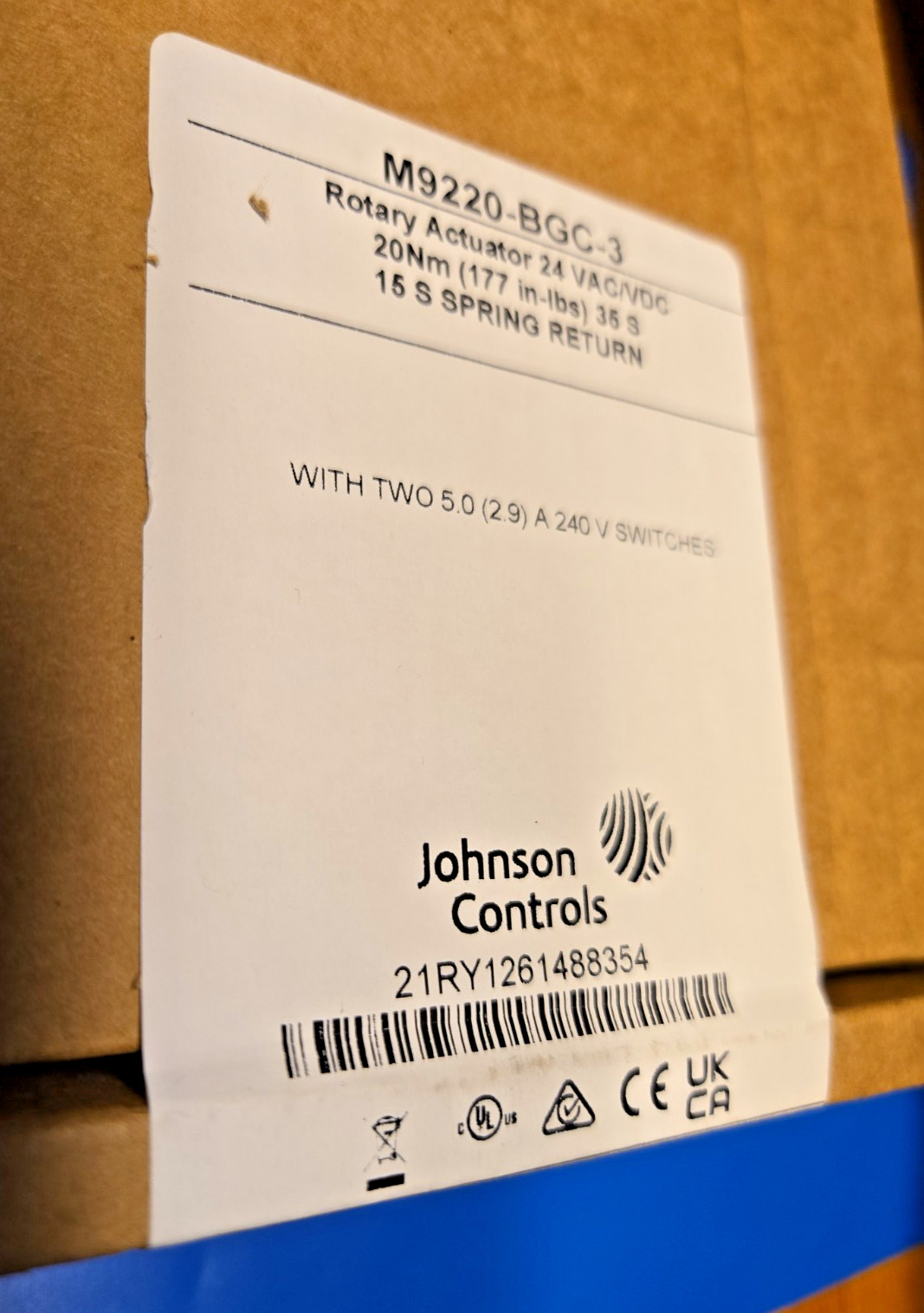 Johnson Controls M9220-BGC-3 Rotary Actuator 177in-lb Spring 24VAC/DC NEW SEALED