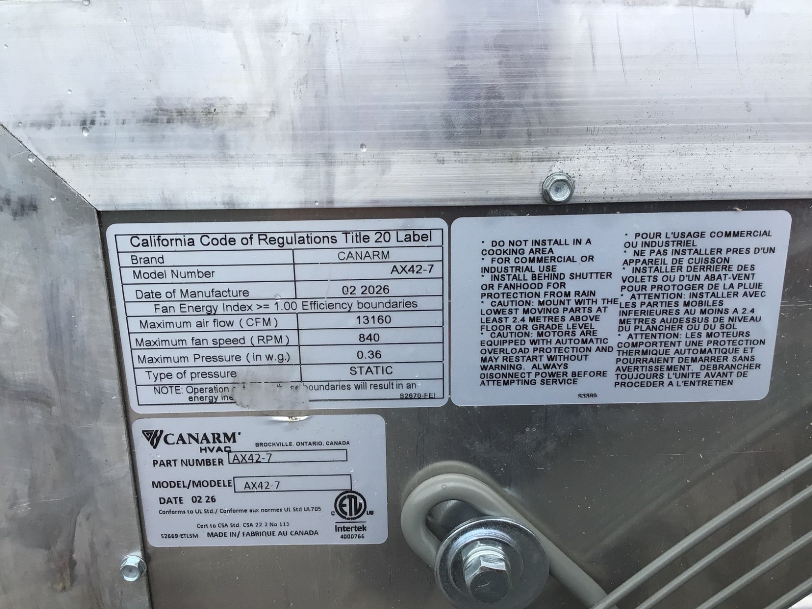 Canarm Ax42-7 Exhaust Fan, Industrial/Commercial, 42 In