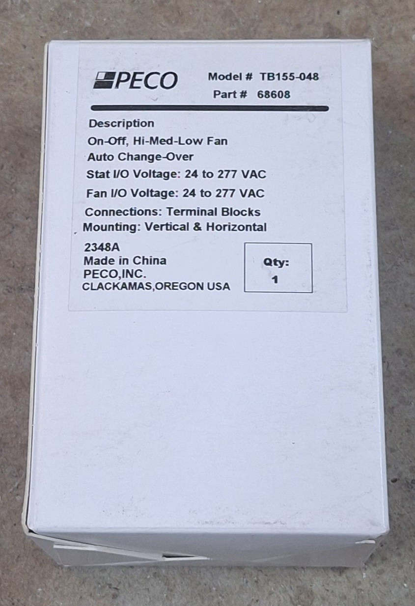 PECO TB155-048/68608 Fan Coil Thermostat Auto Changeover Hi/Med/Low White