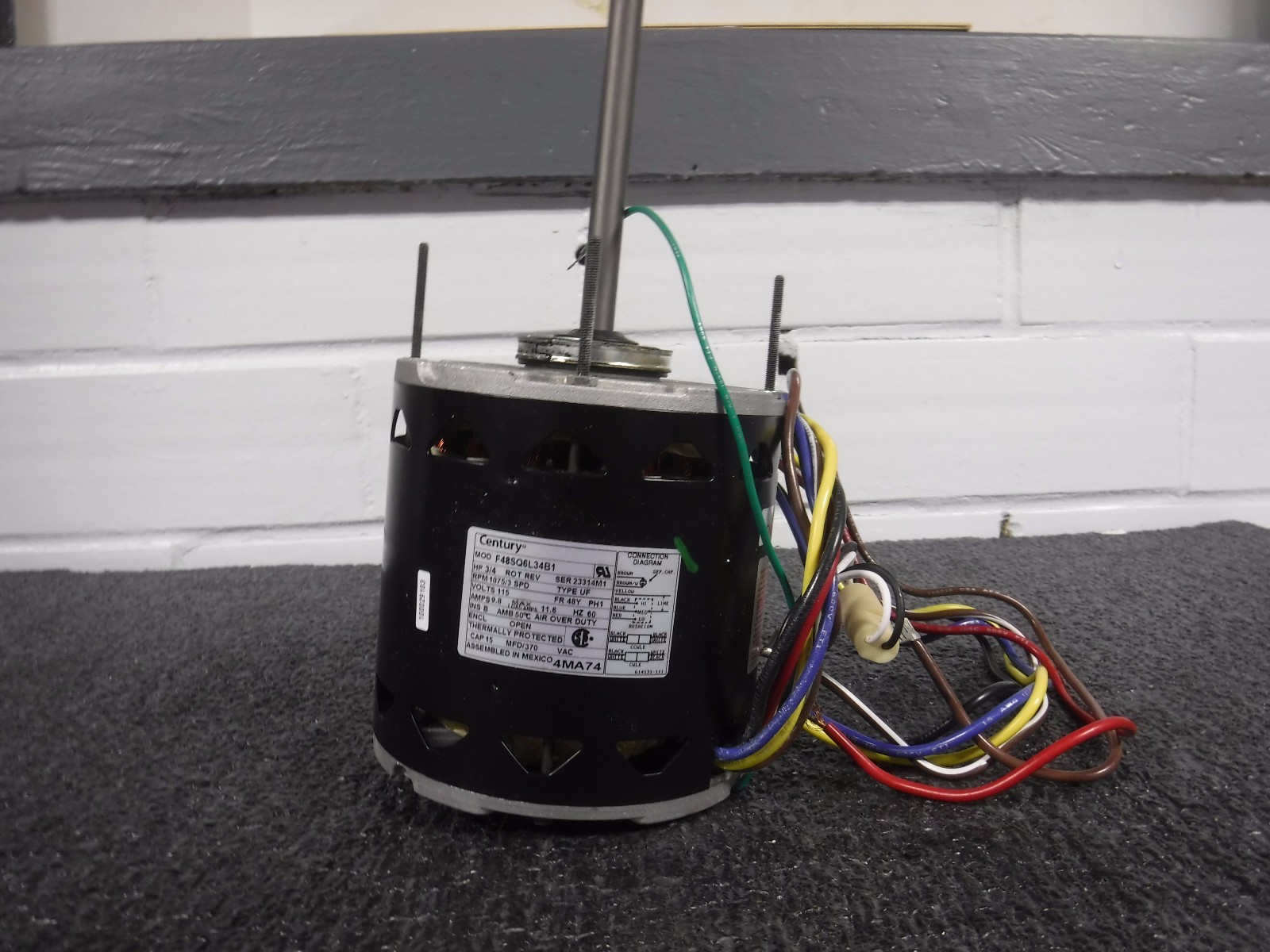 CENTURY 3/4 HP Direct Drive Blower Motor, Permanent Split Capacitor, 1075 rpm(P)