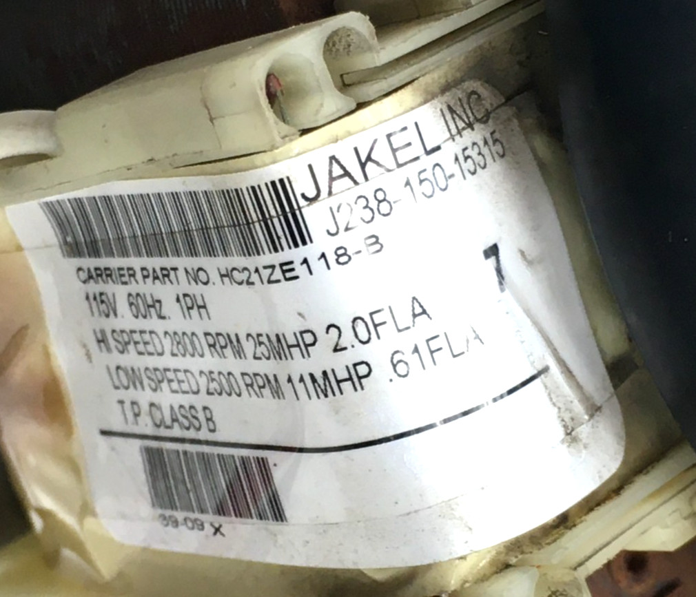 JAKEL J238-150-15315 Draft Inducer Blower Motor HC21ZE118-B used refurb #RMN282A