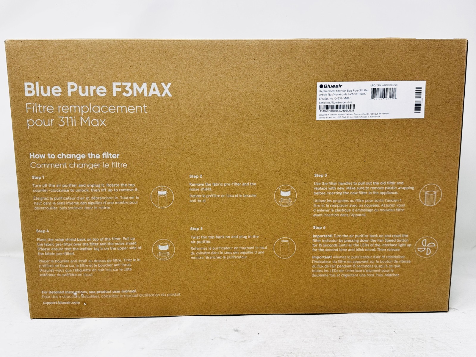 Genuine Blueair Blue Pure F3MAX+ Replacement Filter for 311i+ Max – New
