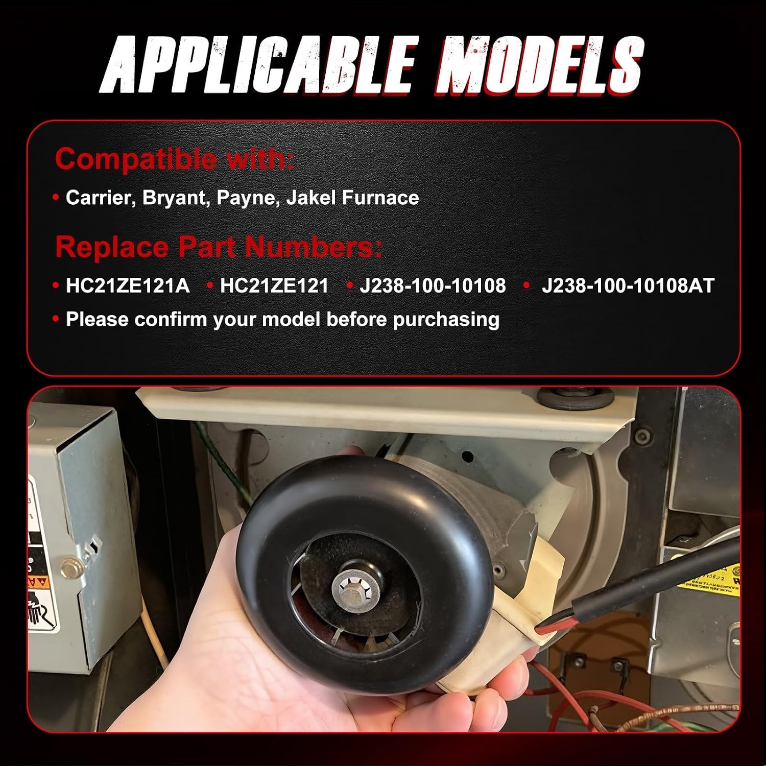 HC21ZE121A Furnace Draft Motor Compatible with Carrier, Bryant, Payne, J238-1…