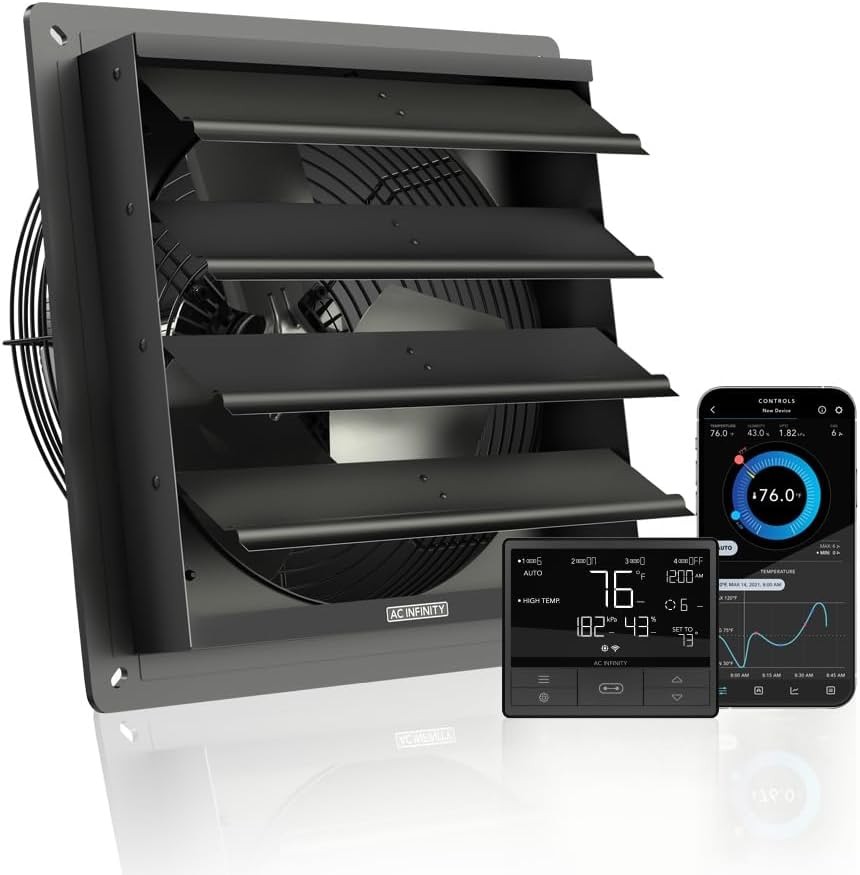 AC Infinity AIRLIFT T12, Shutter Exhaust Fan 12″ with WiFi Temperature Humidi…