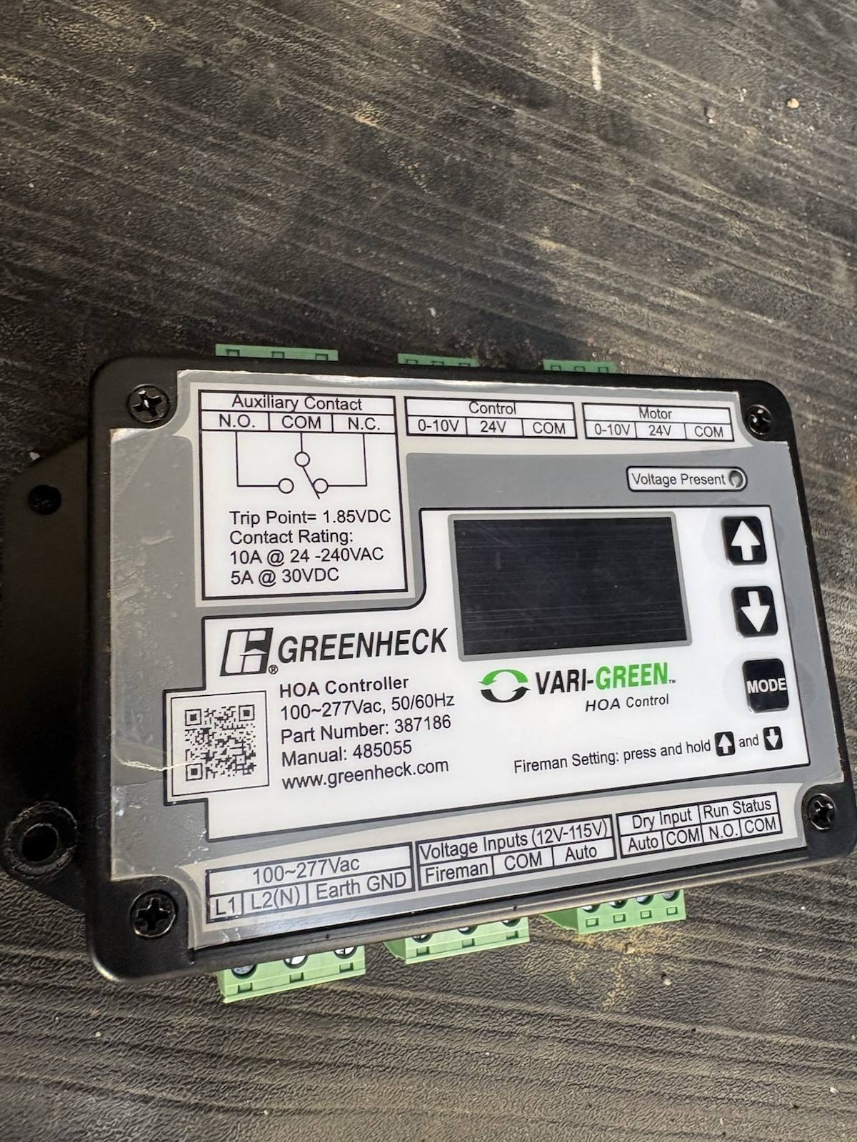 Greenheck VARI-GREEN HOA Controller 100-277VAC 10A HVAC Fan Module 387186