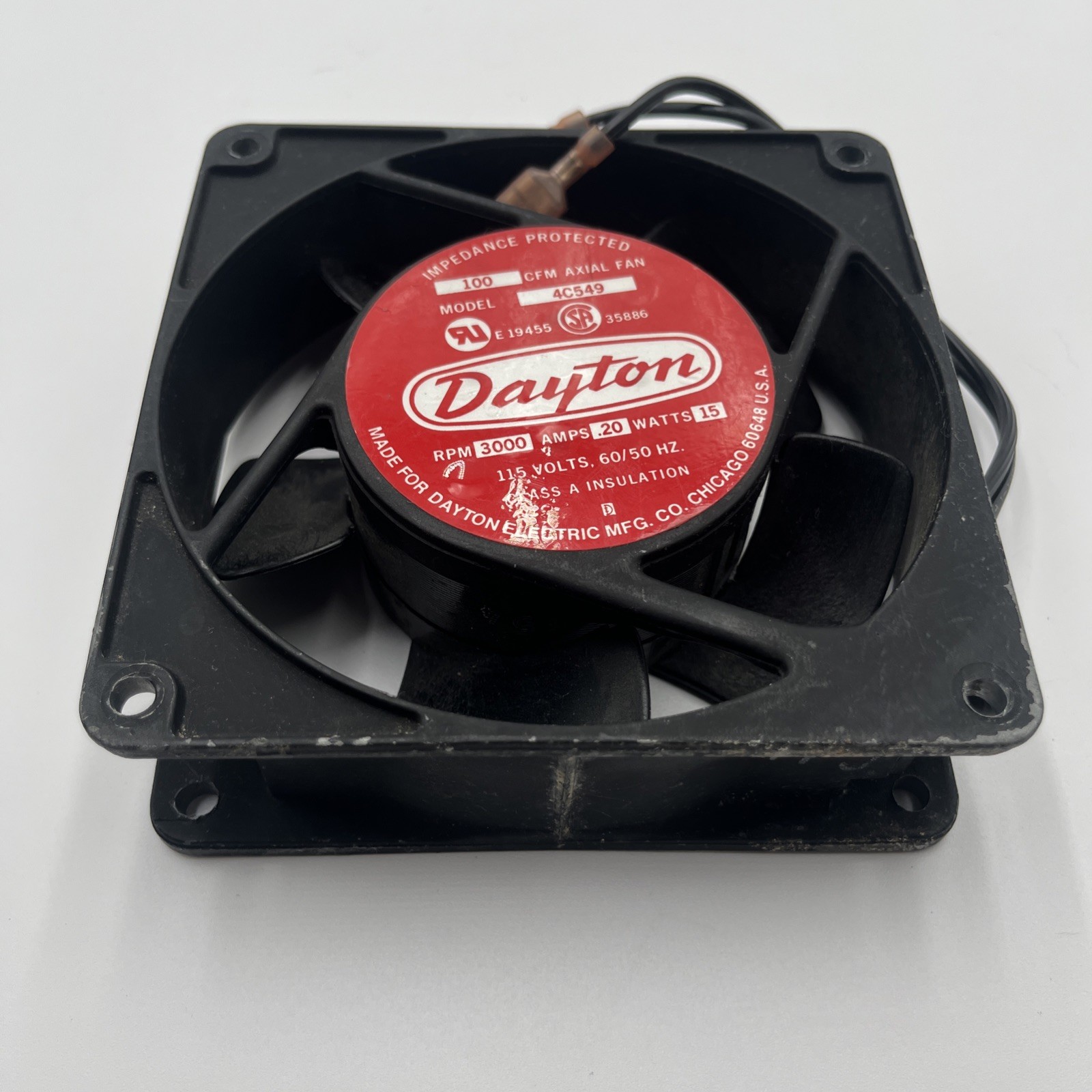Dayton Axial Fan 4C549 15W .20 Amps 15 Watts 115V 60/50 Hz 3000 RPM USA VTG
