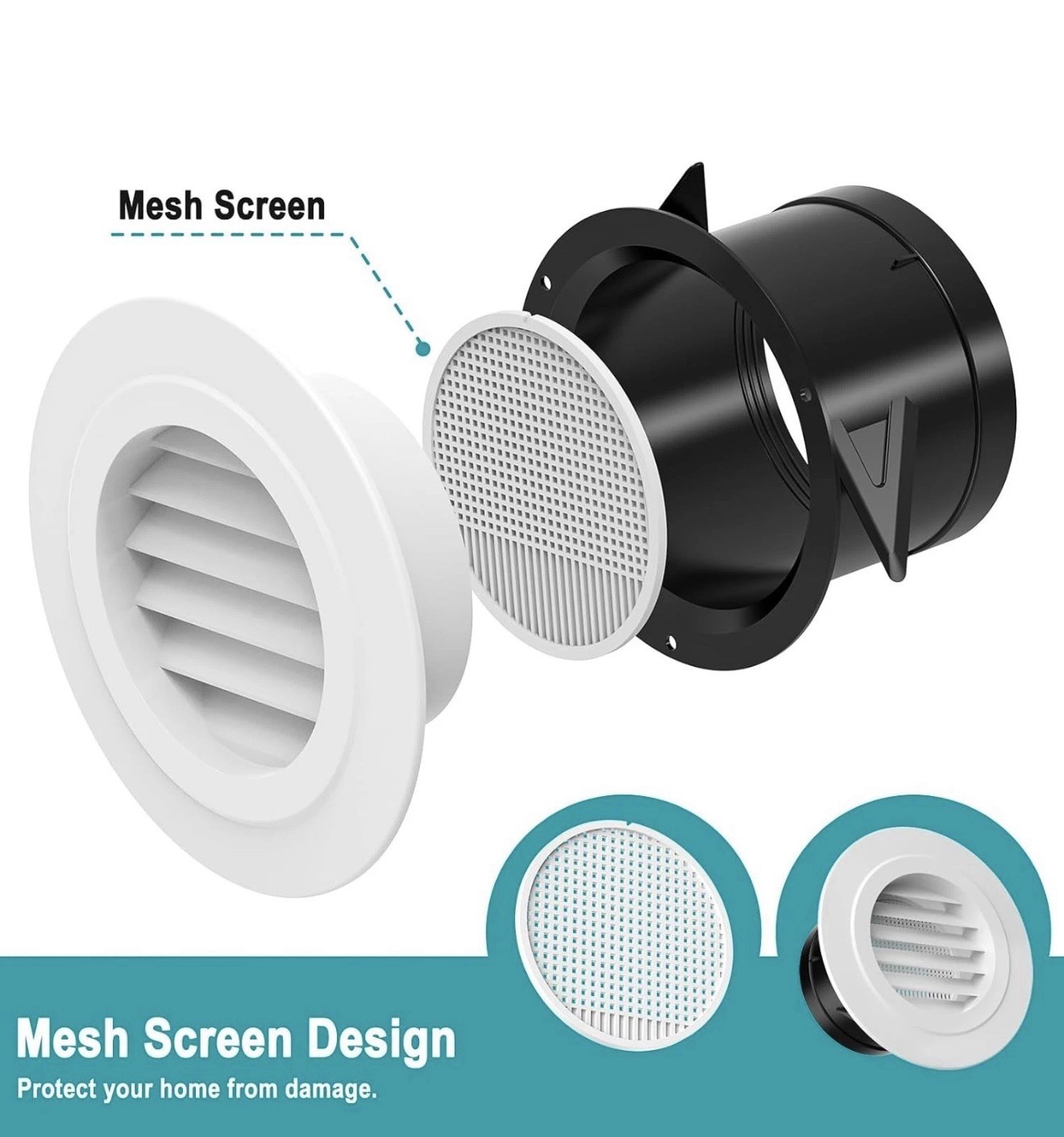 4-Inch White ABS Soffit Vent with Screen Mesh, Exhaust and HVAC Vent Cover