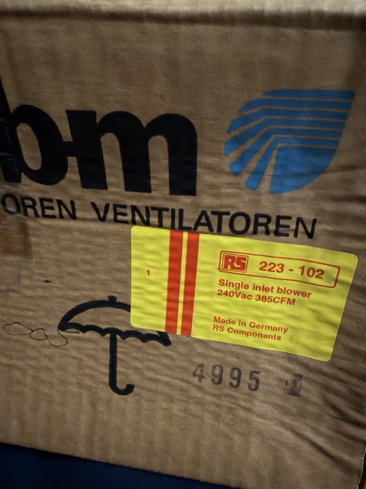 RS 223-102 EBM-PAPST Centrifugal Blower Fan 230VAC 270W 1.15A 50/60Hz OME BOX