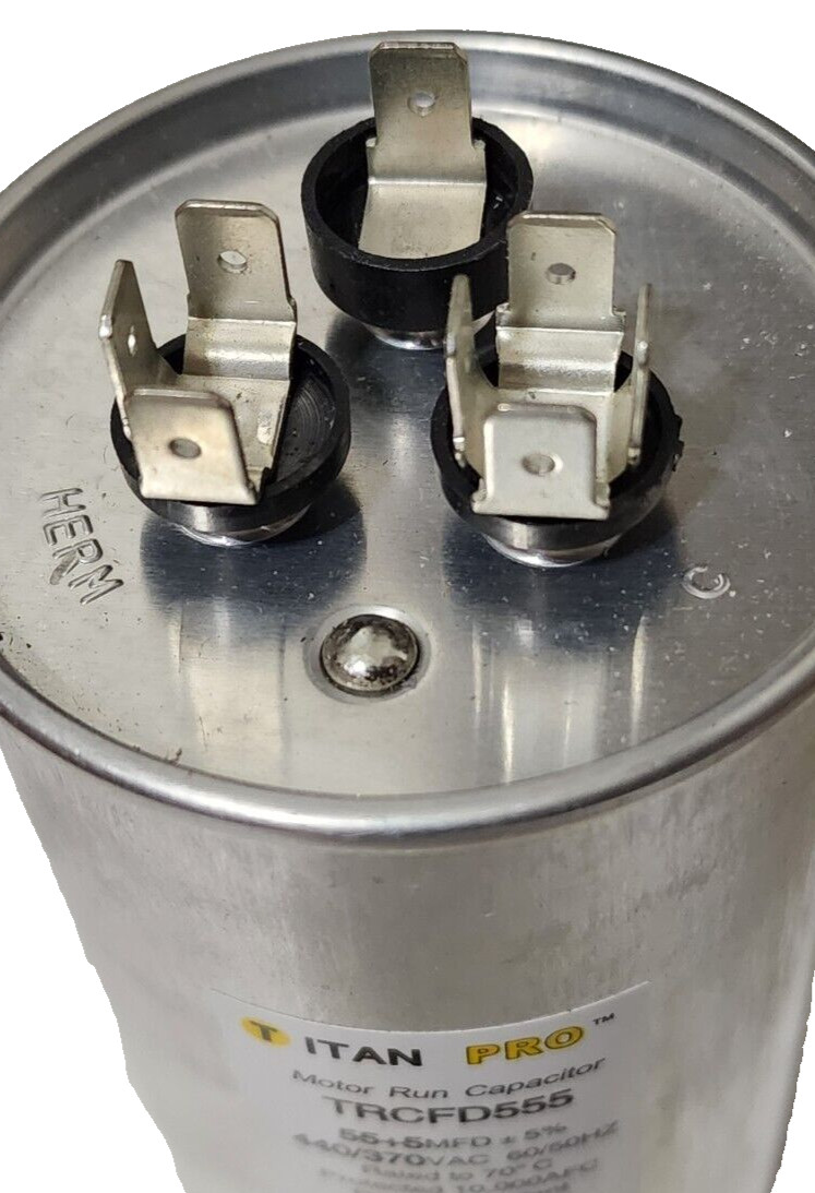 TitanPro TRCFD555 HVAC Round Motor Run Capacitor 55+5 MFD, 440/370Vac