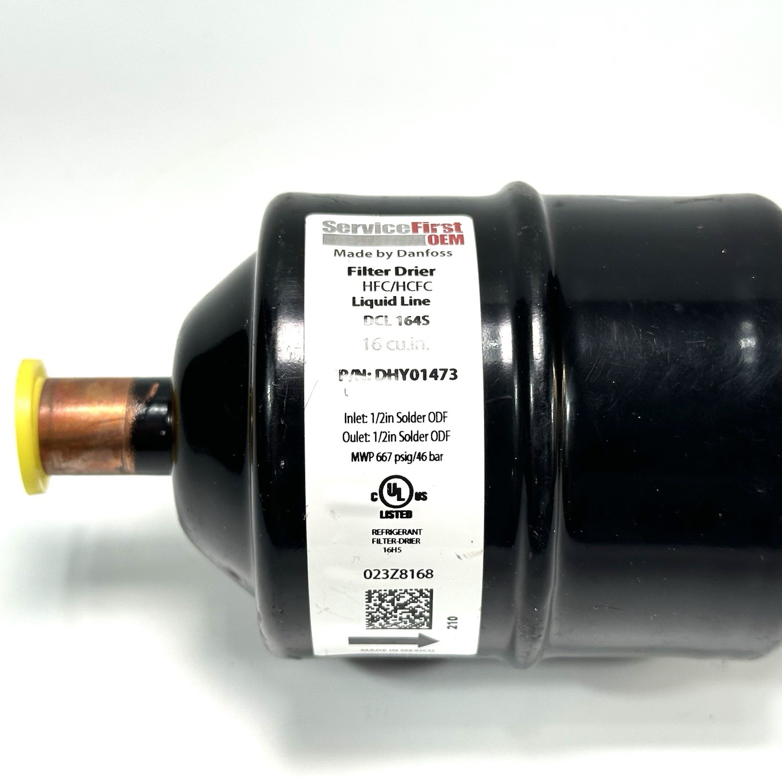 NEW Service First DHY01473 Liquid Line Drier 16cu.in. 1/2in Inlet 1/2in Outlet