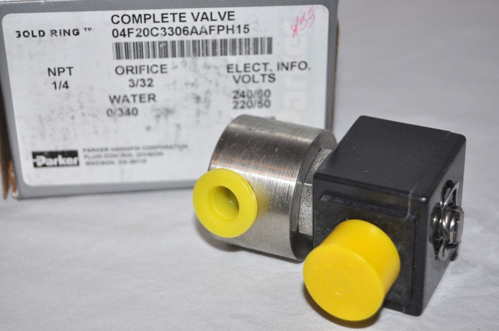 Parker Complete Solenoid Valve Gold Ring 1/4″ NPT 3/32 Orifice 04F20C3306AAFPH15