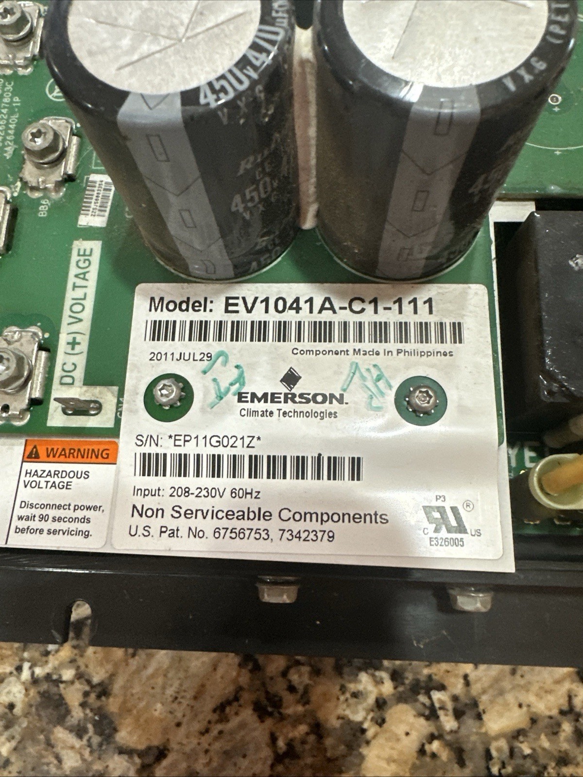Carrier Bryant Heatpump Emerson EV1041A-C1-111 Inverter Control Board 208–230V