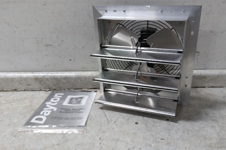 Dayton 484X38 1/15 HP 1550 RPM 115VAC 12 In Blade Shutter Mount Exhaust Fan (BW)
