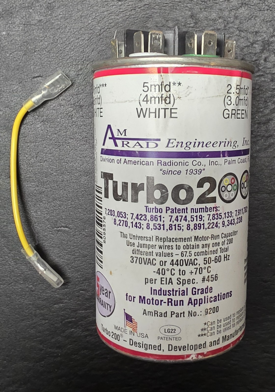 Turbo200 UNIVERSAL MOTOR – RUN CAPACITOR AMRAD W/ 1 Jumper Tested.