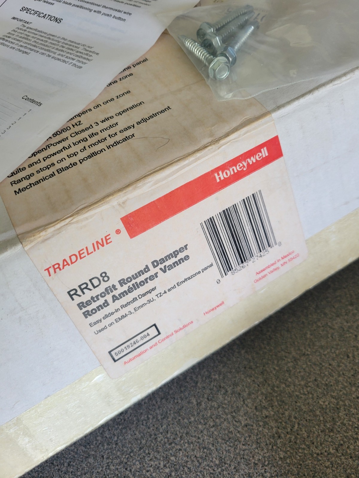Honeywell RRD8 8″ retrofit round damper new old stock