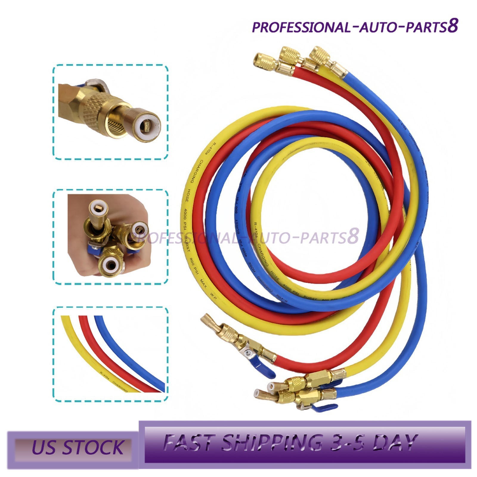 For R-410A Refrige 3Pack 29986 Plus II 1/4″ Hose with Compact Ball Valve 72″ USA