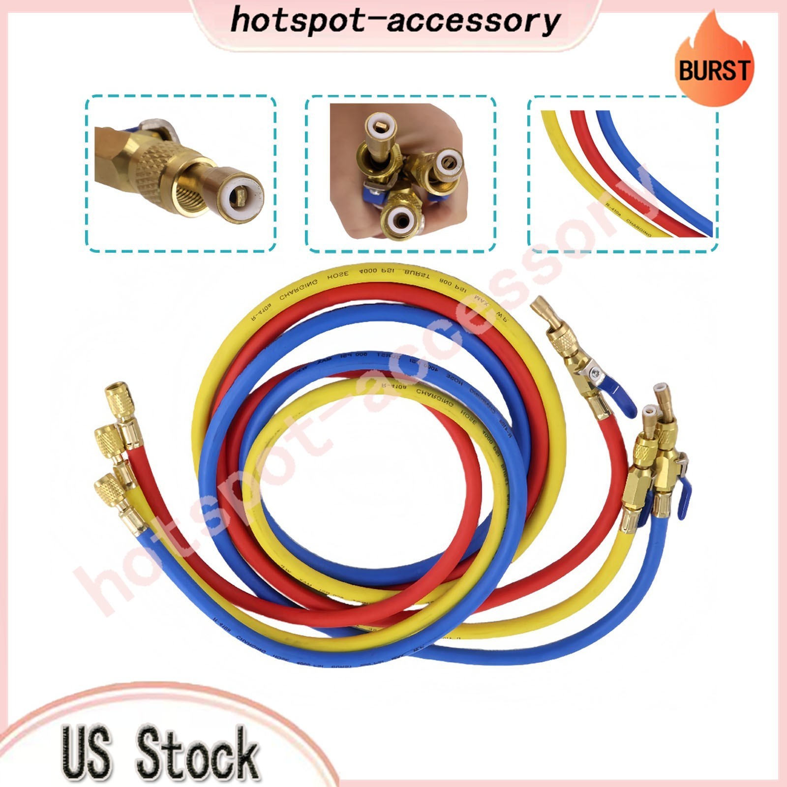 3Pack 29986 Plus II 1/4″ Hose with Compact Ball Valve 72″ Fits R-410A Refrige US