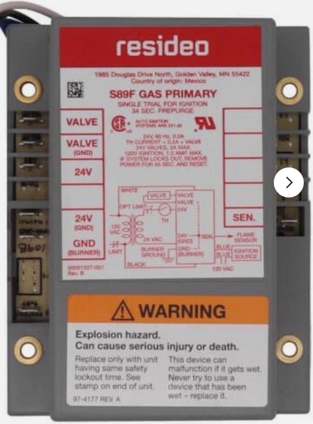 Honeywell S89F1098 Spark Gas Burner Primary Genuine OEM Resideo