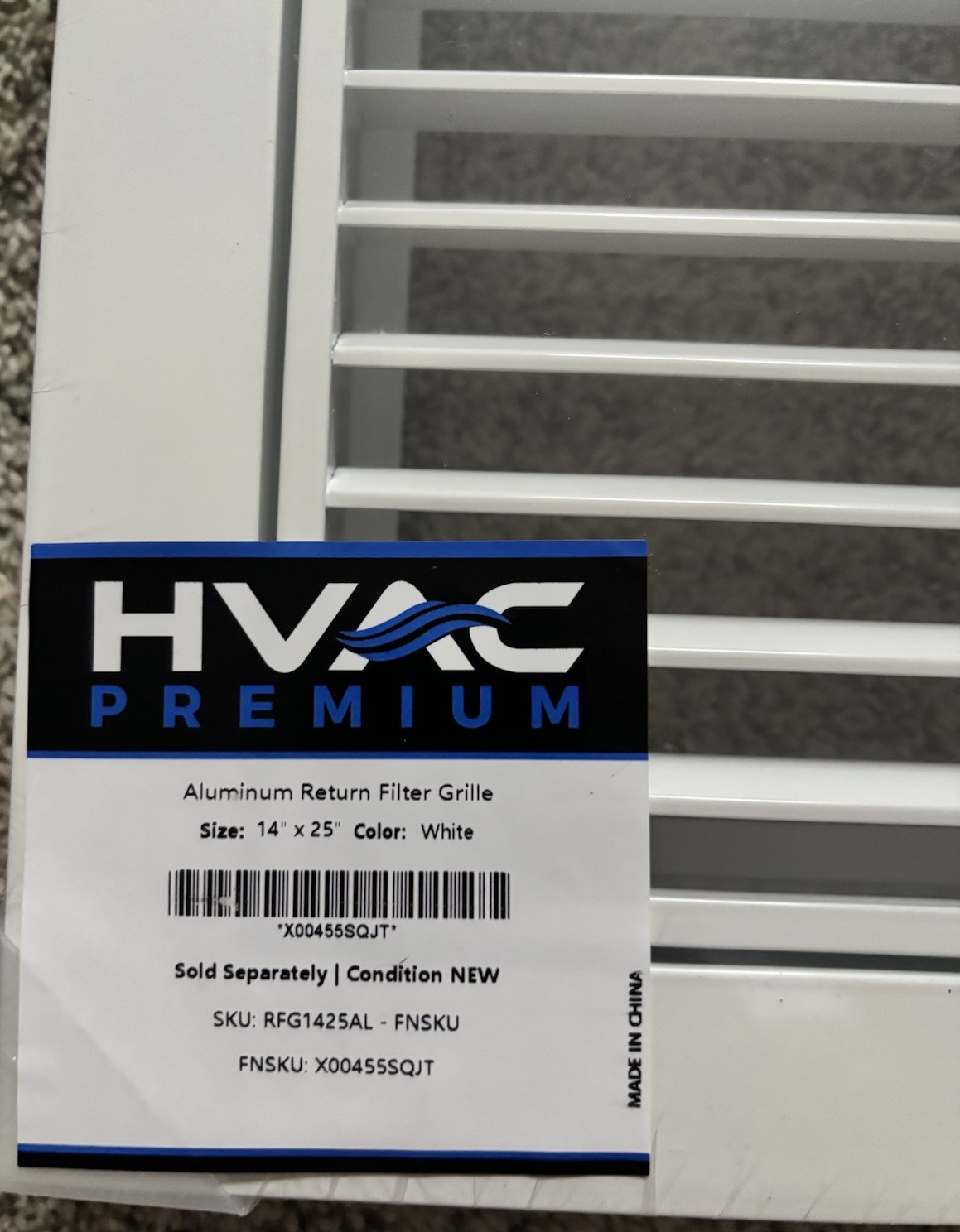 NIB! HVAC Premium Aluminum Return Air Filter Grille White 14×25” RFG1425AL-FNSKU