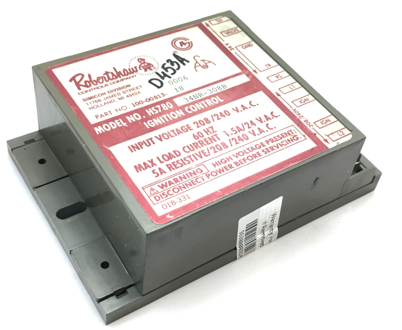 Robertshaw HS780 34NR-308B 100-00813-18 Ignition Control Module used #D453A