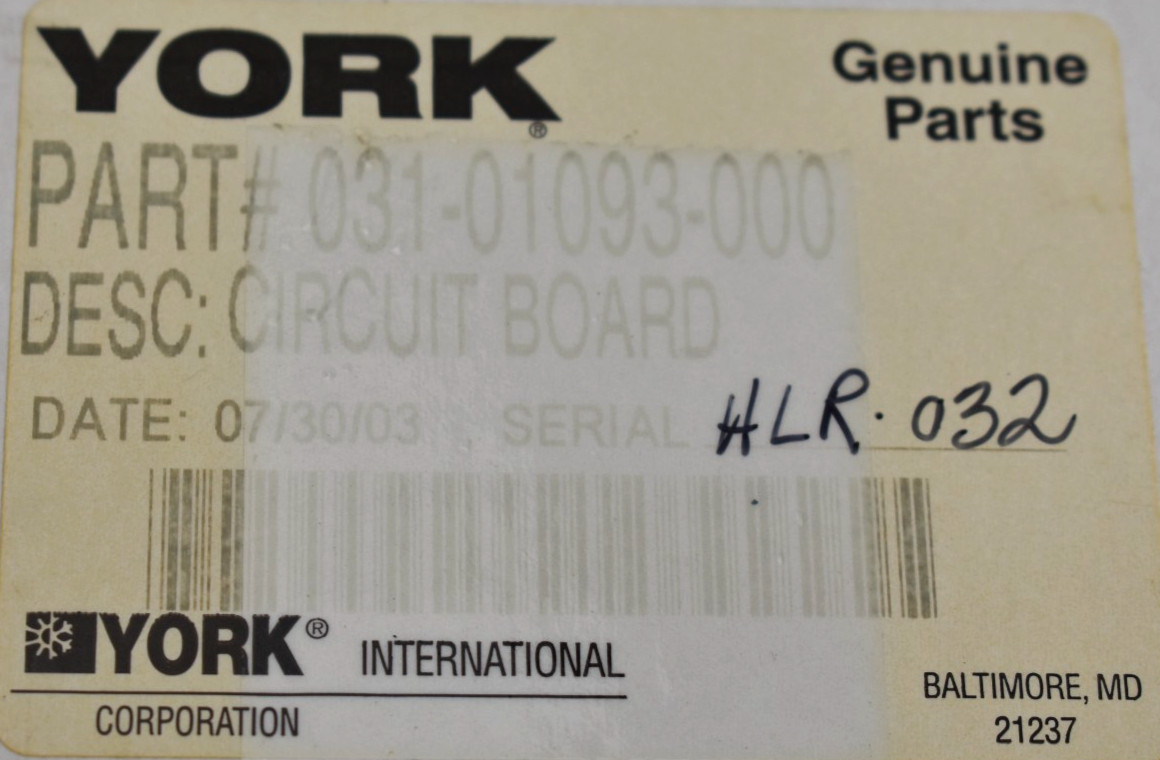 York 031-01093-000 I/O Interface Control Board PCB BRD-4918 Chiller HVAC