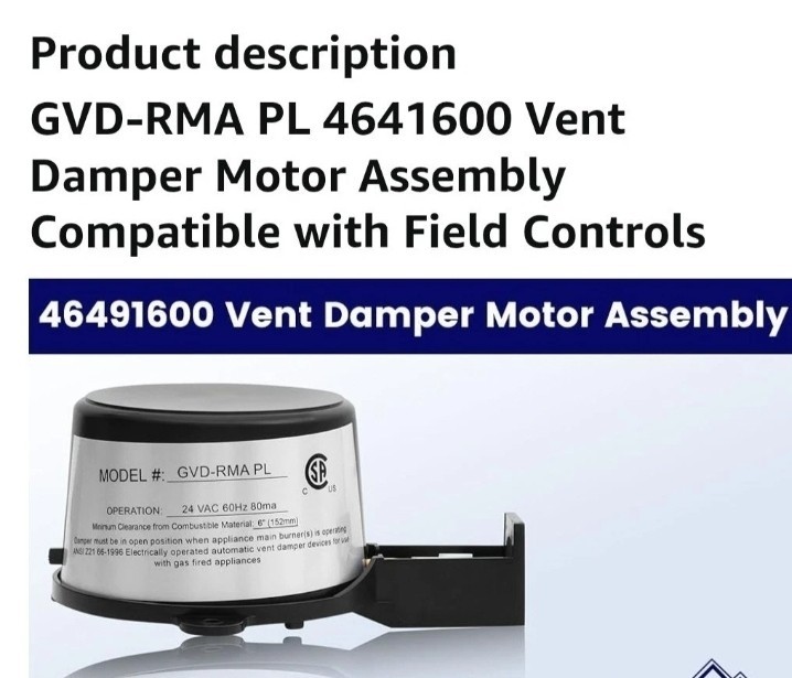 46491600 Boiler Damper Motor 24VAC 60Hz 80mA For GVD RMA PL Vent Damper Motor US