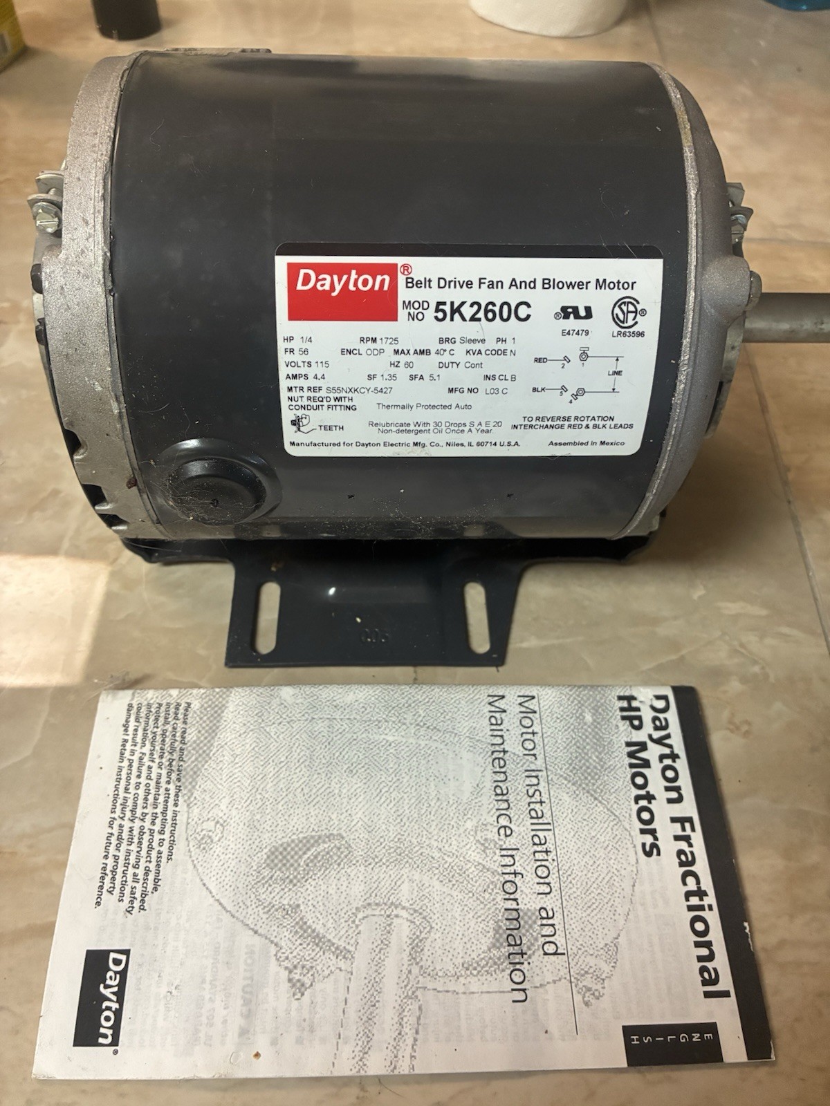 Dayton Belt Drive Fan And Blower Motor 5K260C Nos Frame 56 Reversible.