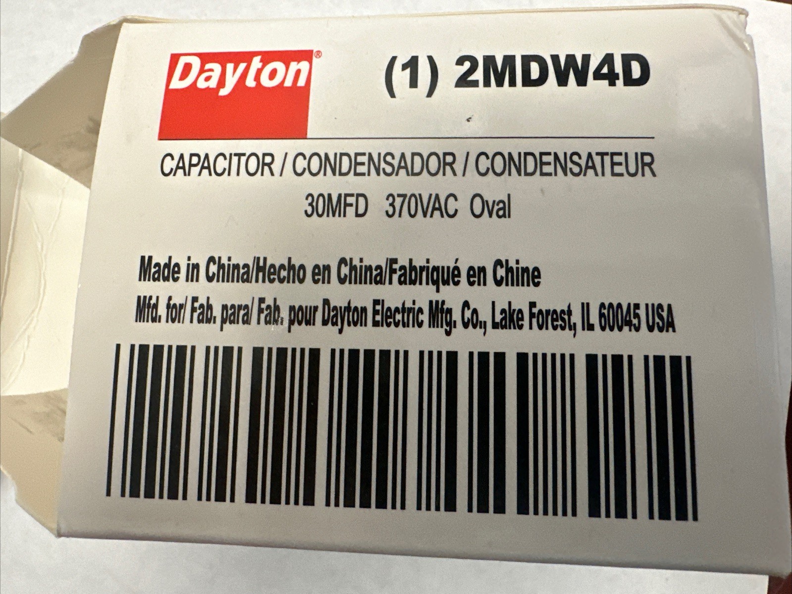 Dayton Motor Run Capacitor 30uF 370V 2MDW4D HVAC Oval Non PCB