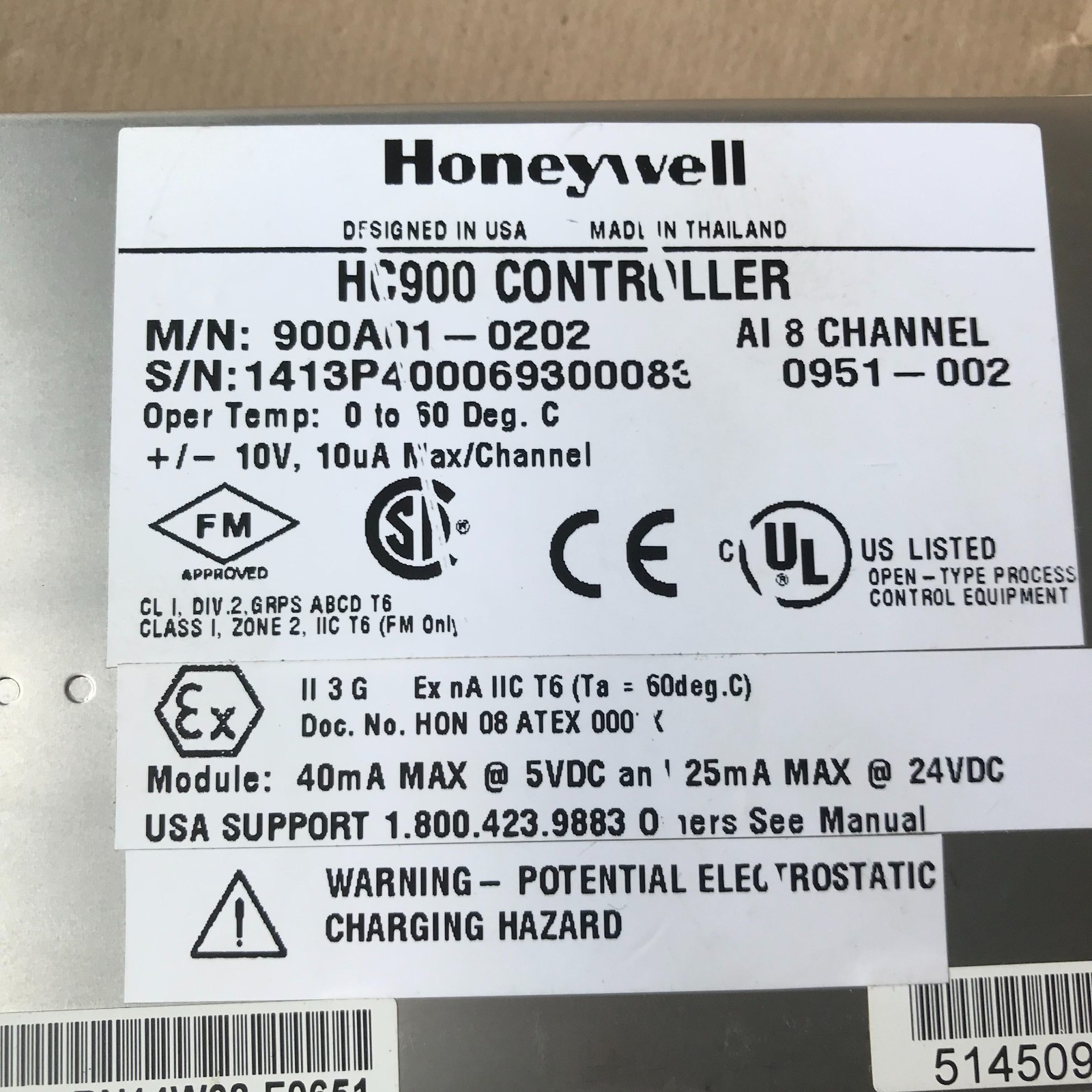 HONEYWELL HC900 CONTROLLER 8-CHANNEL 900A01-0202