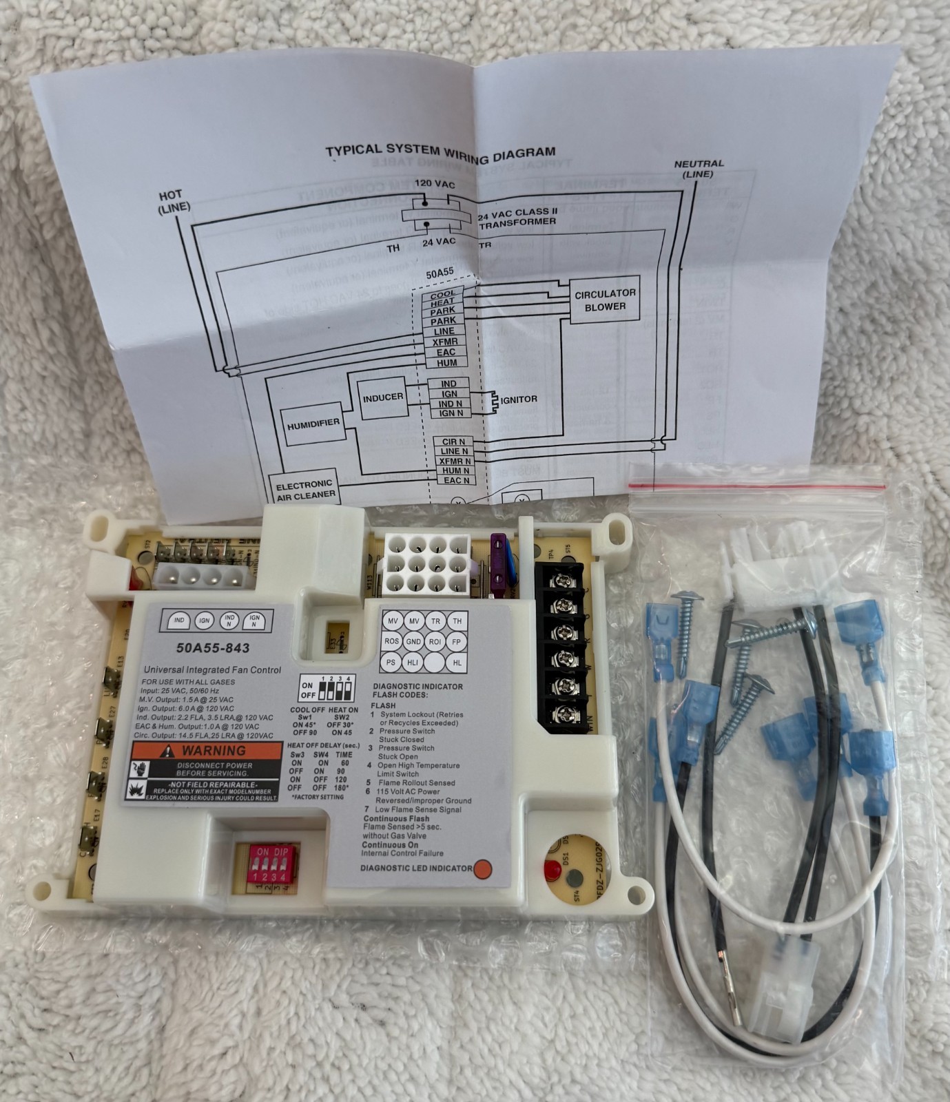 50A55-843 Furnace Control Board for White Rodgers and Lennox Furnace Systems