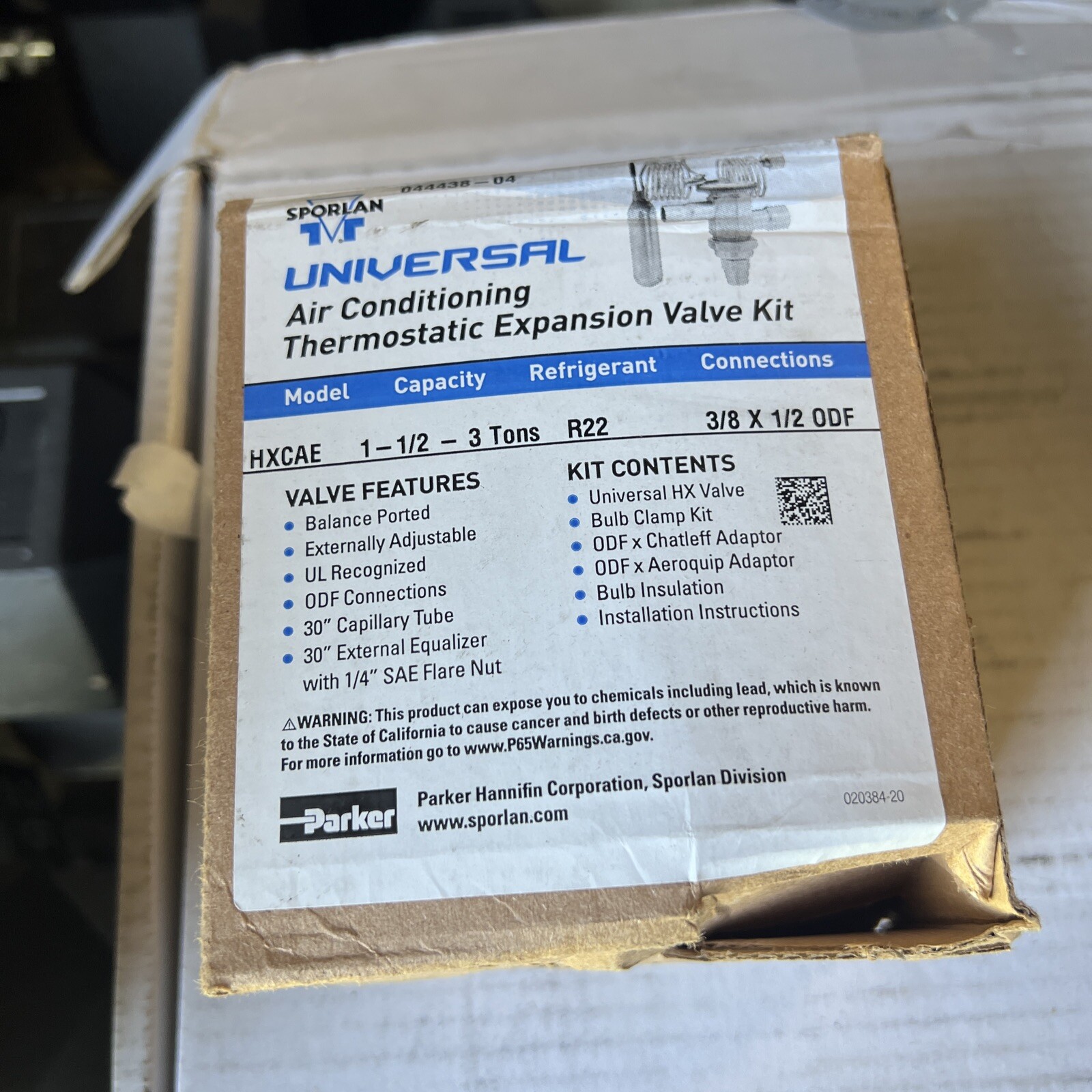 Sporlan Thermal Expansion Valve R22 1-1/2-3 Tons 3/8″ x 1/2″ ODF 044438-04