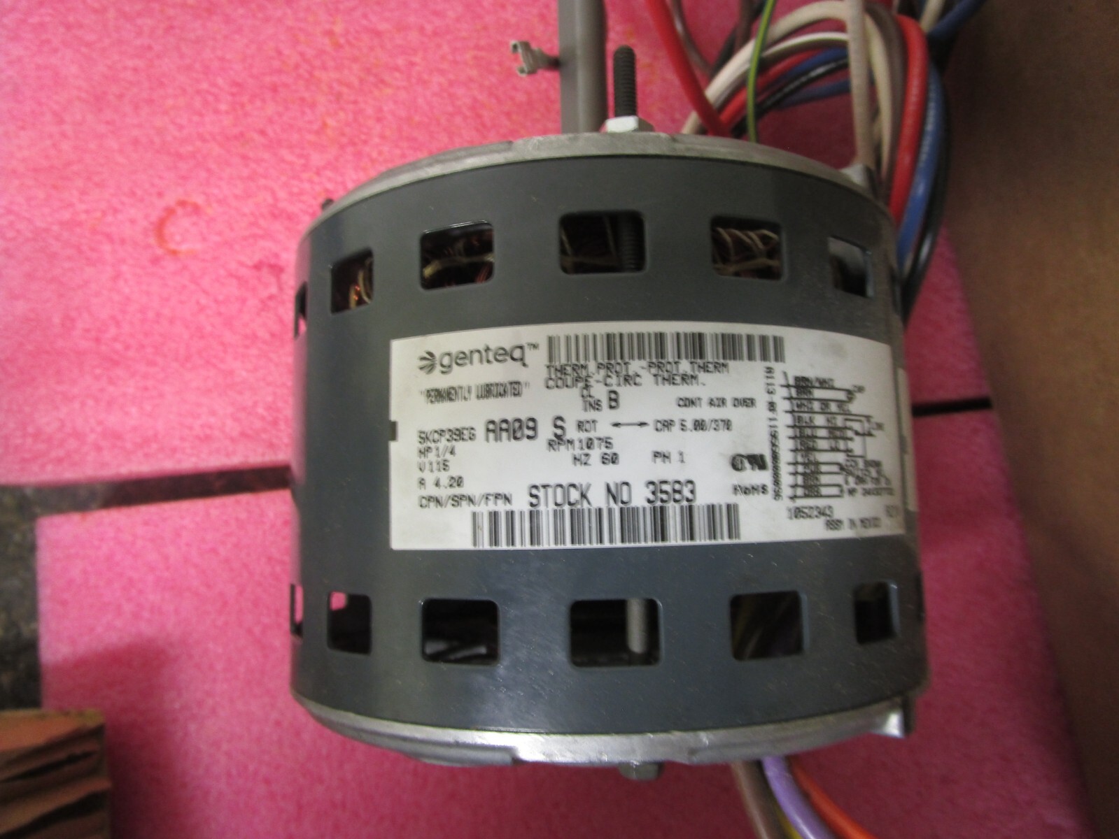 SEALED BOX! Genteq 3583 Blower Motor 1/4HP 115V 1075RPM 1-Phase 4.20AMPS