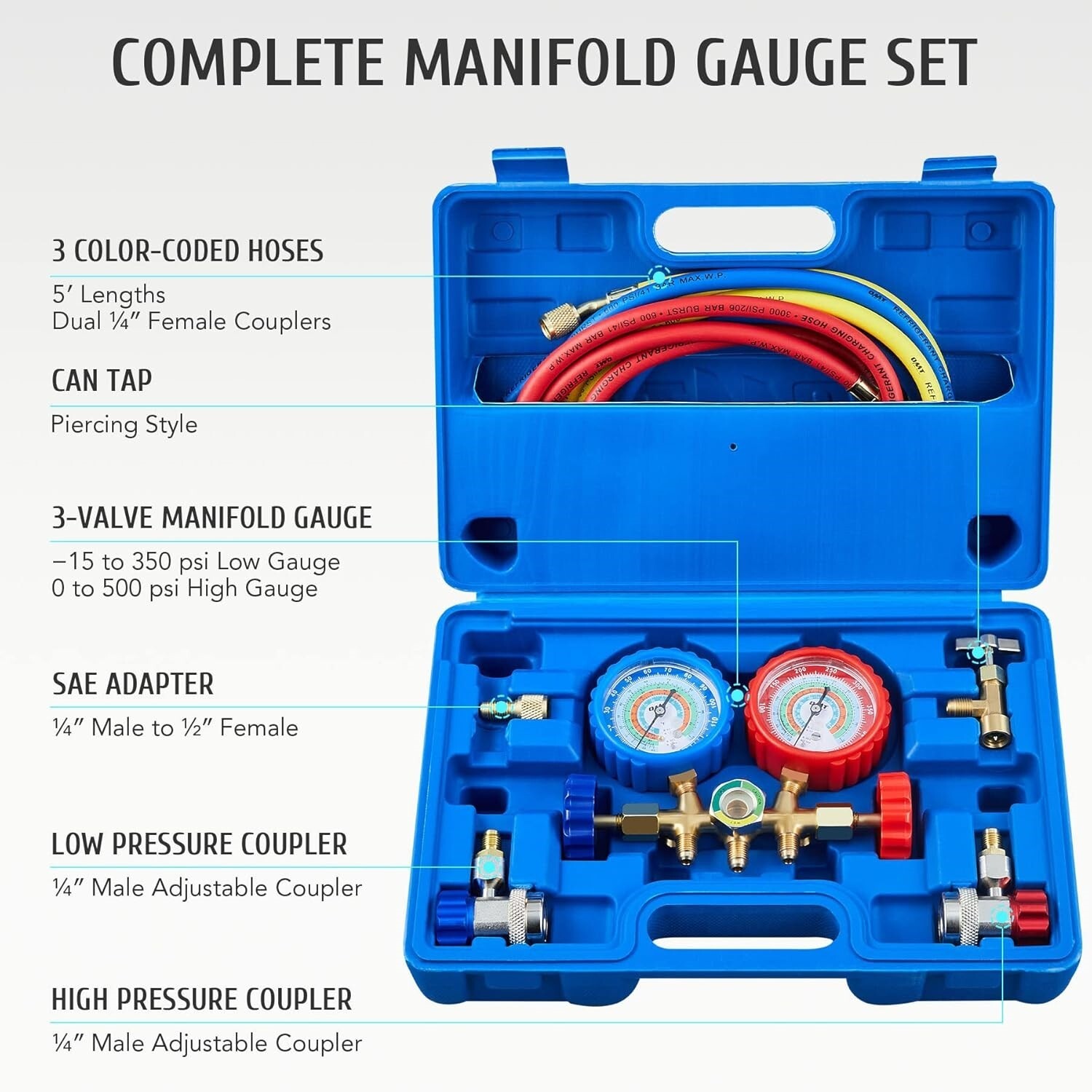 Juego De Manometros Profesionales Para Diagnostico Aire Acondicionado 3 Way NEW.