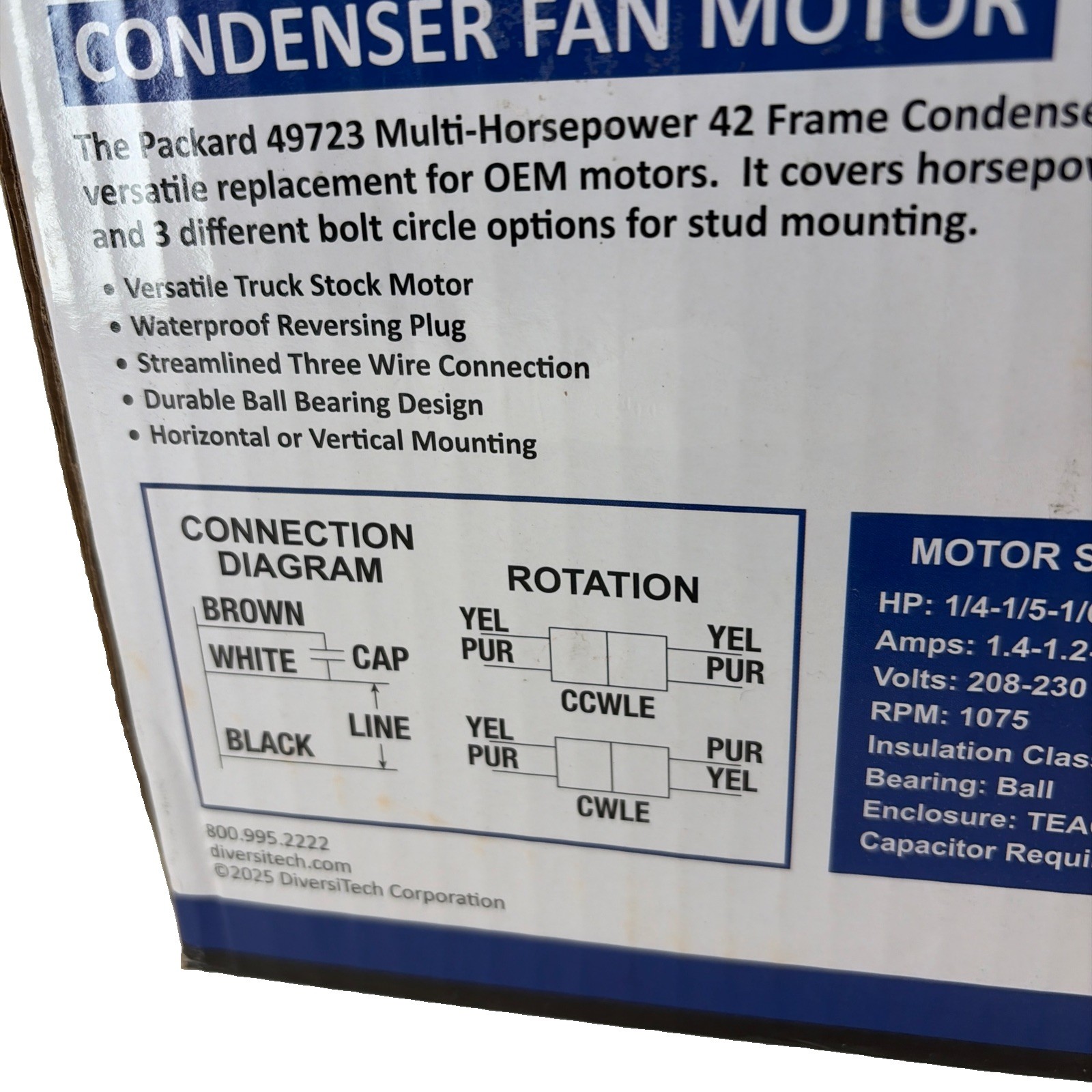 Packard 42-Frame Multi-Fit 1/4-1/6HP Condenser Fan Motor 208-Volt-230-Volt 60Hz