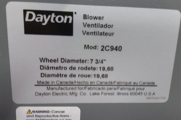 Dayton 2C940 7-3/4 In Wheel Dia 252 Max CFM High Pressure Blower w/out Motor