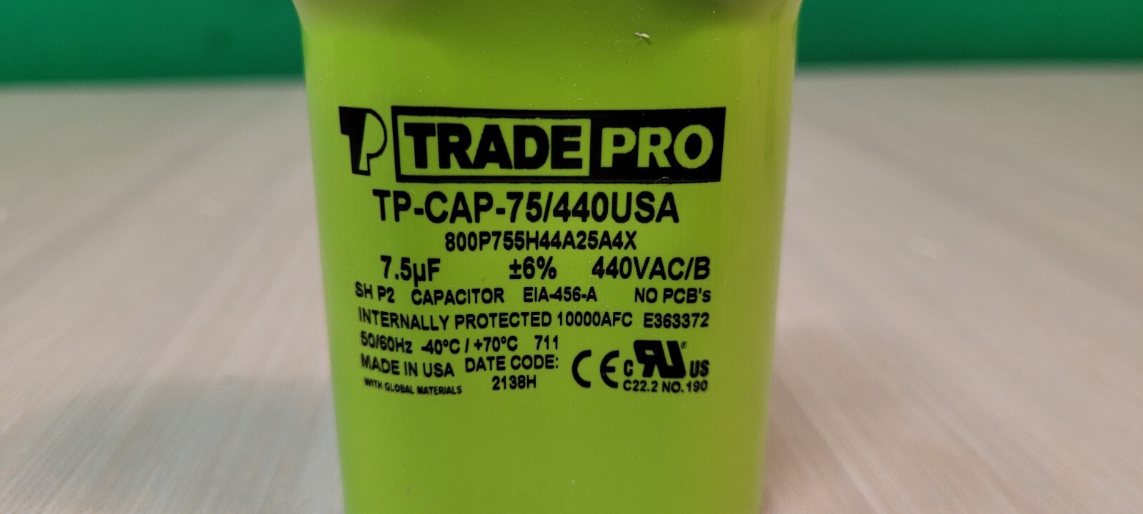 MARS TRADEPRO TP75440UO TP-CAP-7.5/440 7.5 MFD 440 Volt Oval Run Capacitor