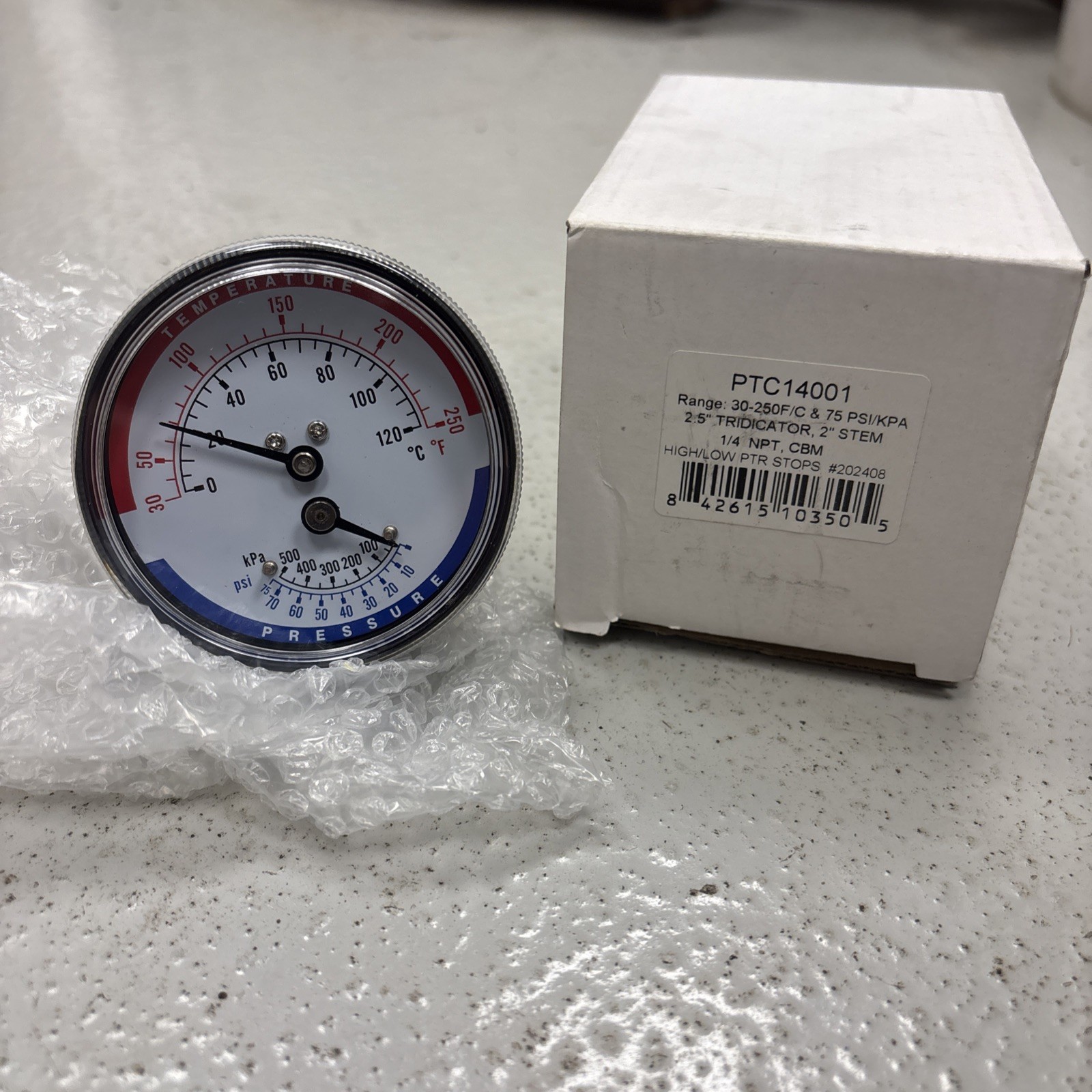 TRERICE PTC14001 TRIDICATOR 2-1/2″ STEEL 75 PSI 30-250�F 1/4″ NPT