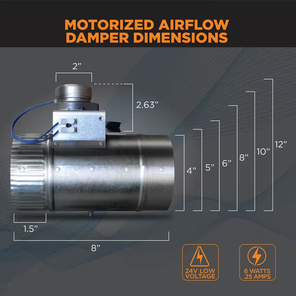6 In. Motorized Adjustable Damper, Open