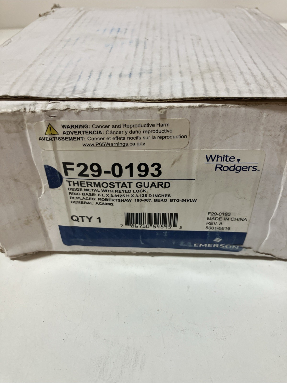 NEW White Rodgers F29-0193 Thermostat Guard, Beige Metal W/ Keyed Lock