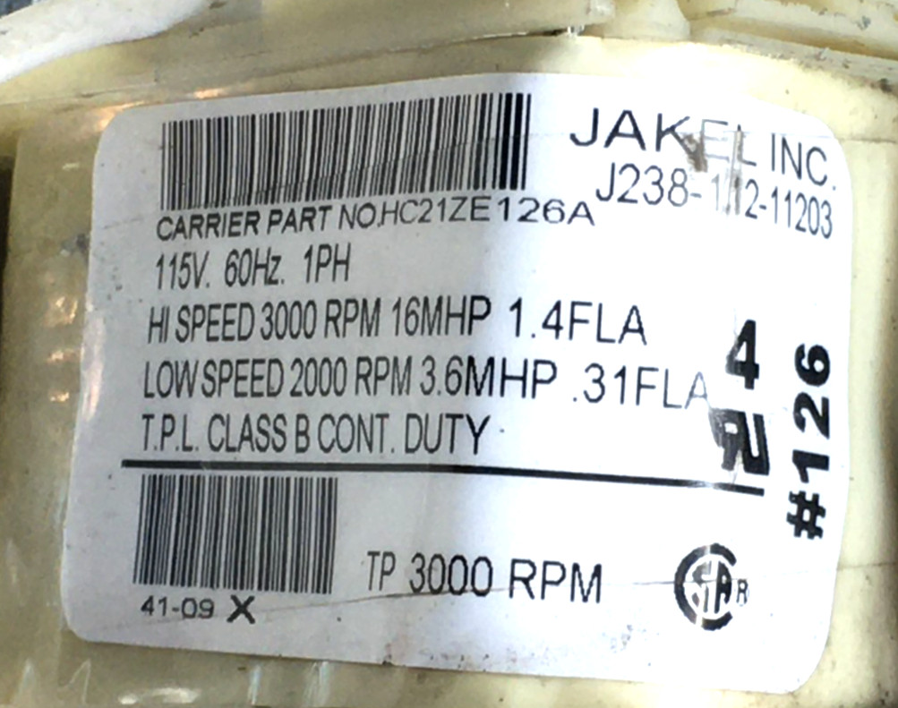 JAKEL J238-112-11203 Draft Inducer Blower Motor HC21ZE126A used refurb. #RMD25A