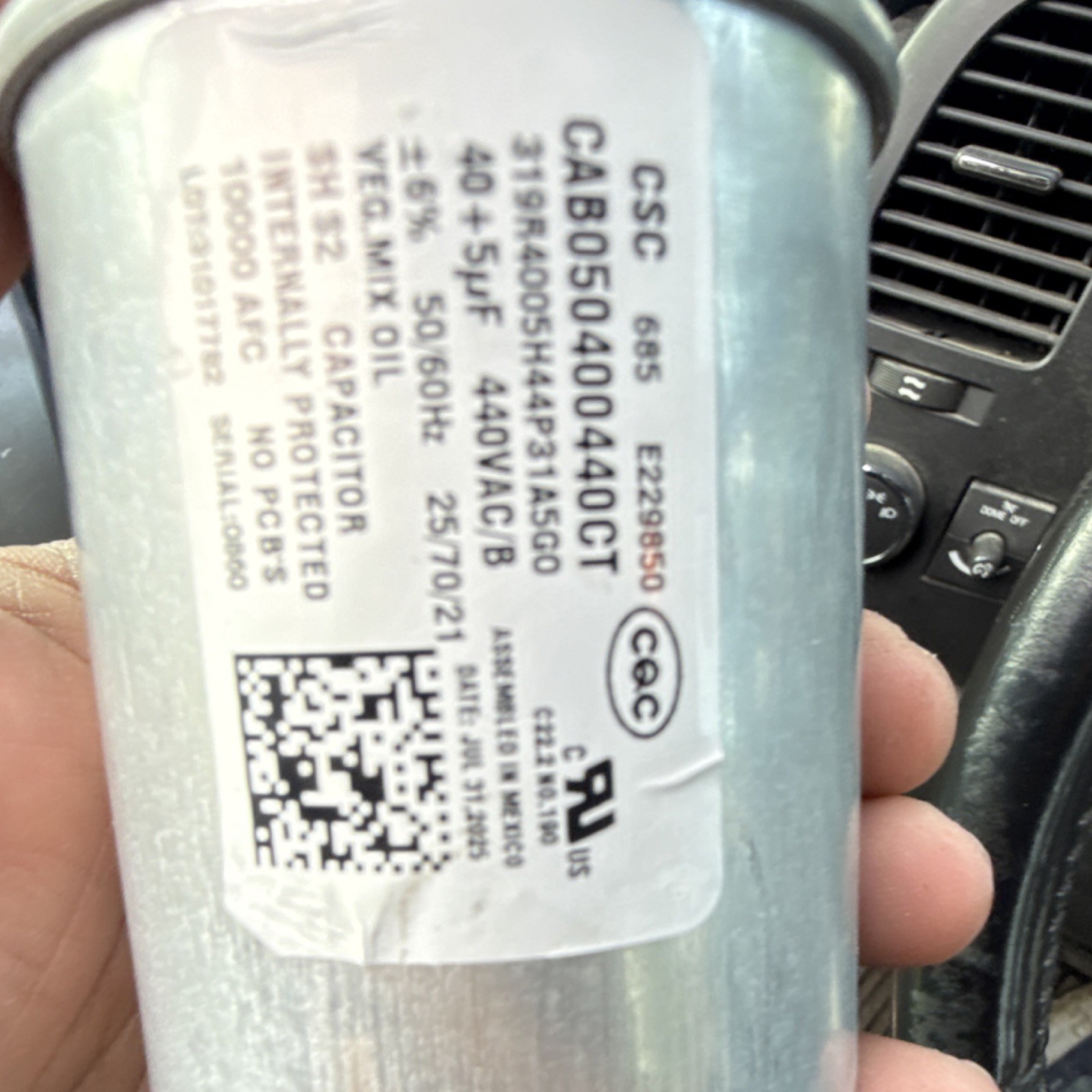 CSC Dual Run Capacitor 40+5uF 440VAC CAB050400440CT 2020