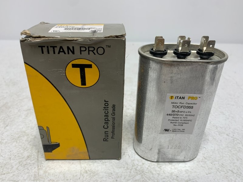 Titan Pro TOCFD355 Motor Run Capacitor 35+5 MFD 440/370VAC Round