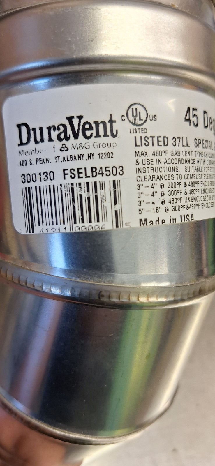 DuraVent FSELB4503 3 in. FasNSeal 45 deg Elbow Special Gas Vent