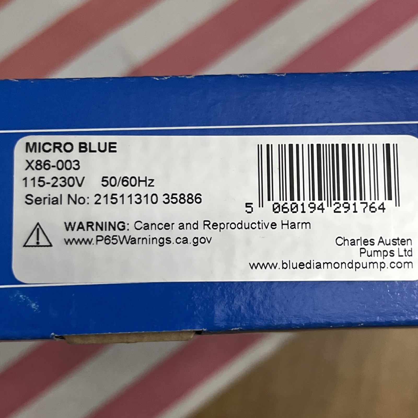 Blue Diamond MicroBlue X86-003 Condensate Removal Pump With Reservoir BIN OBO
