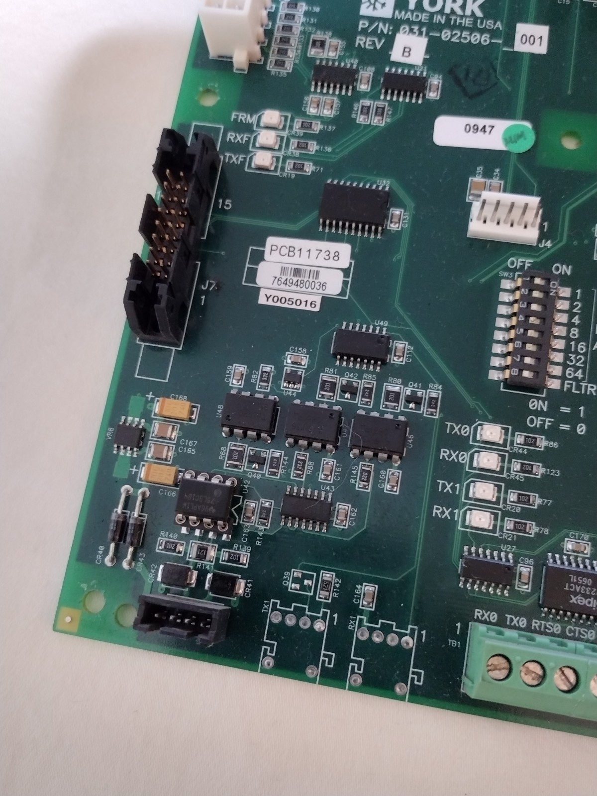 York Chiller Logic Board 031-02506-001 Rev B