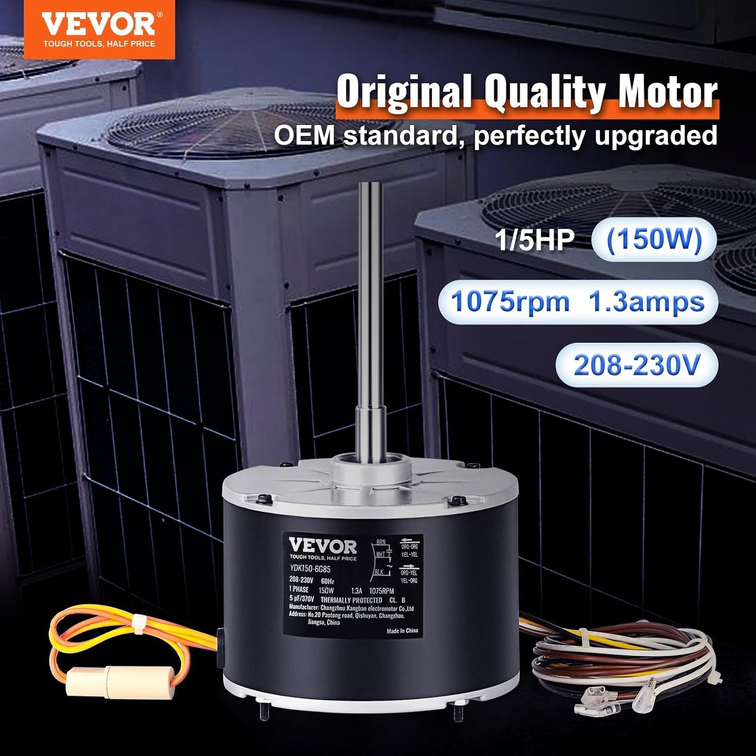 OEM Upgraded Condenser Fan Motor, 1/5HP, 1075RPM, Replacement for ac GE Gente…