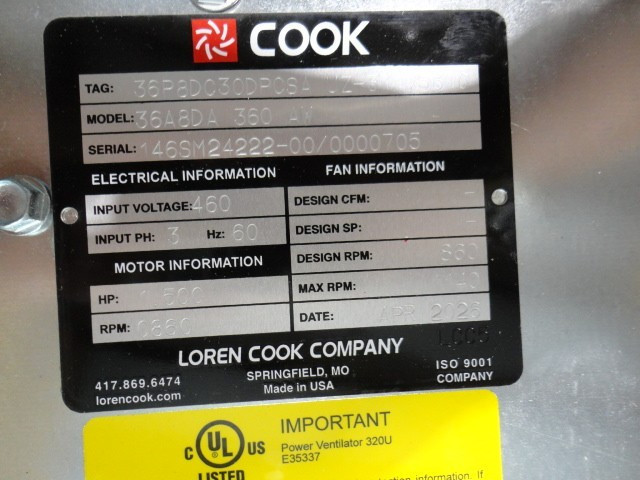 Exhaust Fan 36in Wall Mount Industrial Aluminum Propeller Loren Cook 36A8DA360AW