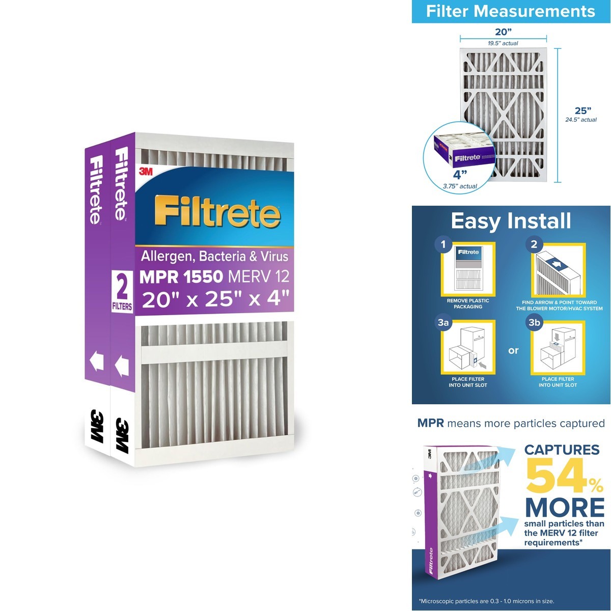 Filtrete 20X25X4 Slim Fit 3.75 Width Ac Furnace Air Filter Mpr 1550 Merv 12