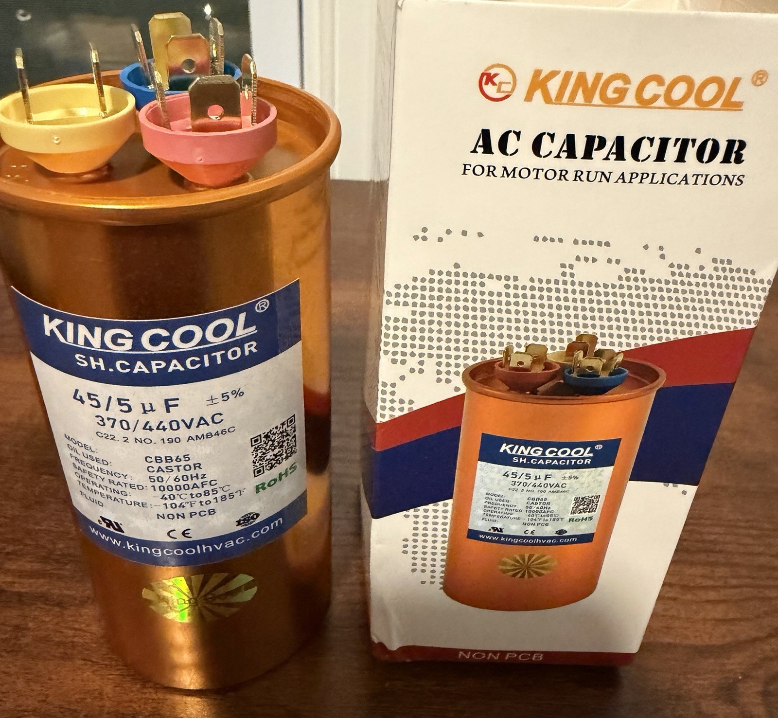 King Cool Dual Run HVAC Capacitor 45+5uF/370-440V – 45/5 MFD uF +-5% 370 440 VAC