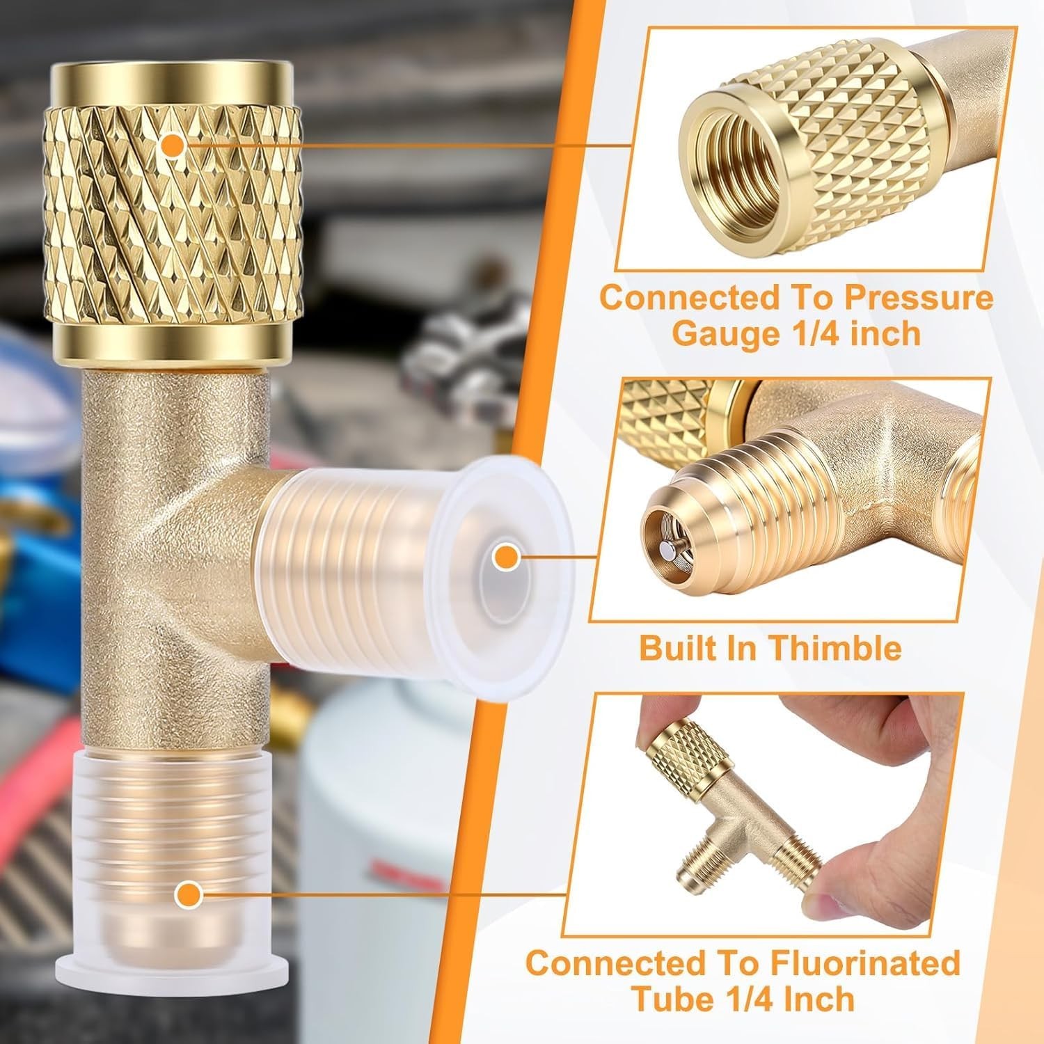 Brass 1/4″ HVAC Access Tee Valve Core Adapter for R22 R12 R134 Refrigerant